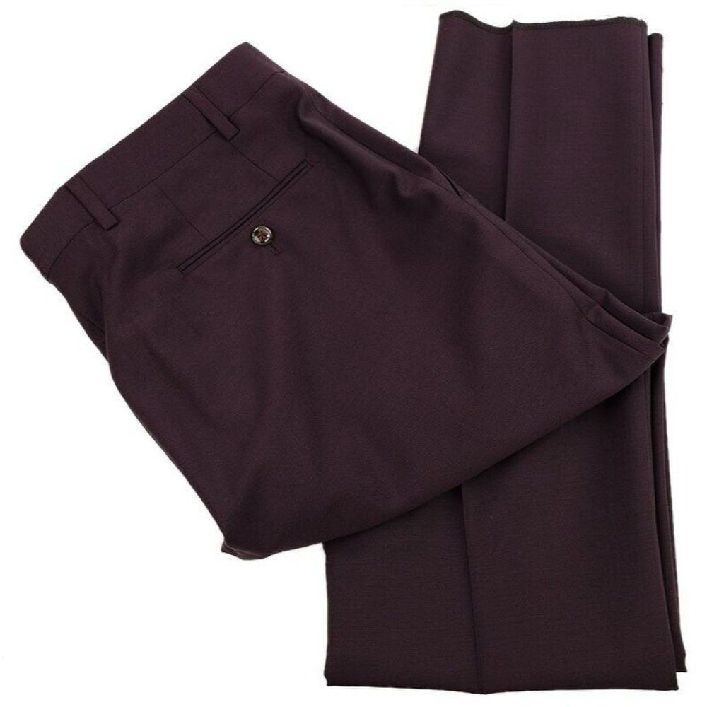 ROBERT GRAHAM Wine RUSSELL Modern Fit Wool Mohair Flat Front Dress Pants 36 NWT